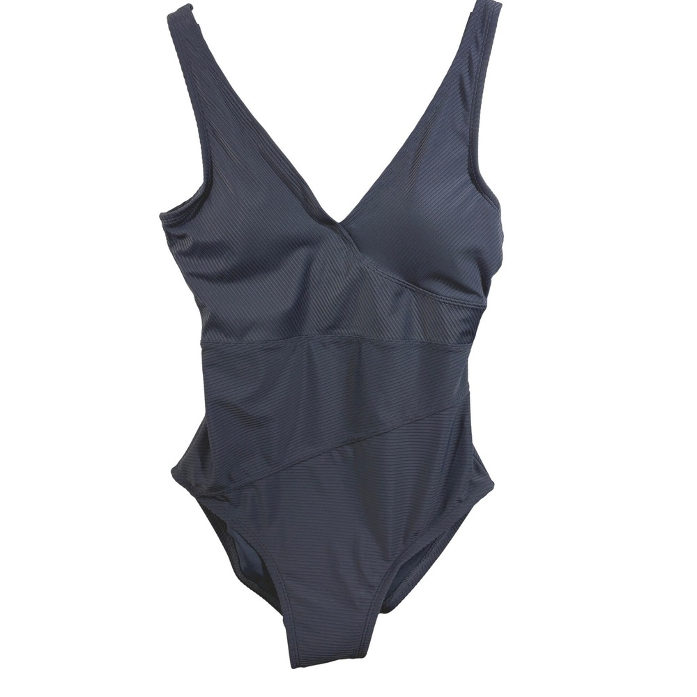 Tommy Hilfiger Navy Ribbed Wrap V-Neck One Piece Swimsuit Size 6 S M